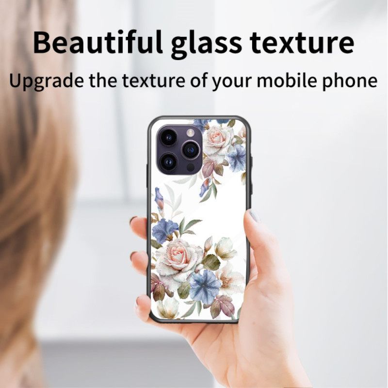 θηκη κινητου iPhone 15 Pro Max Floral Tempered Glass Με Δαχτυλίδι Στήριξης